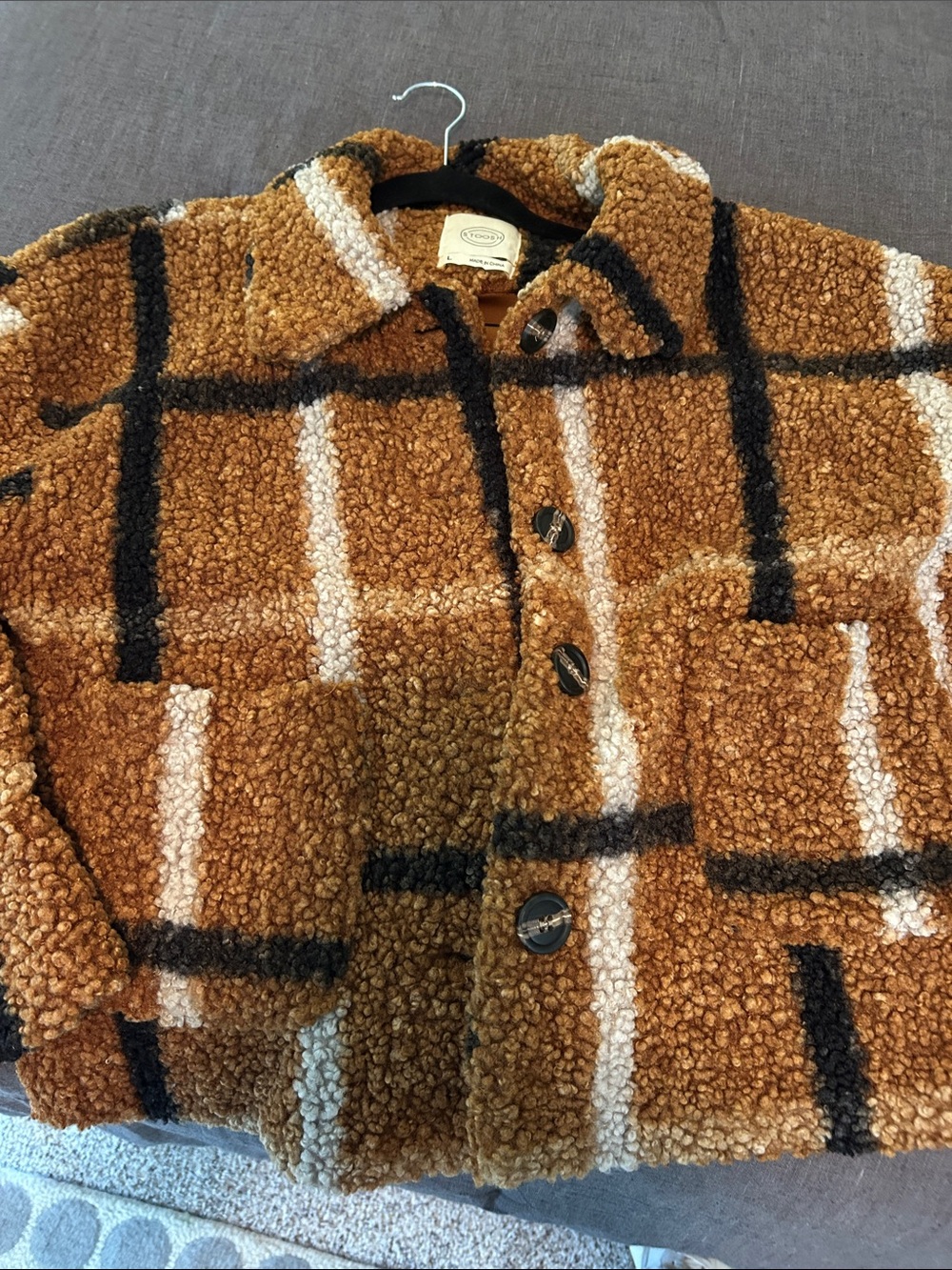 Stoosh Teddy Plaid Puffer Jacket - Brown, Black, Cream